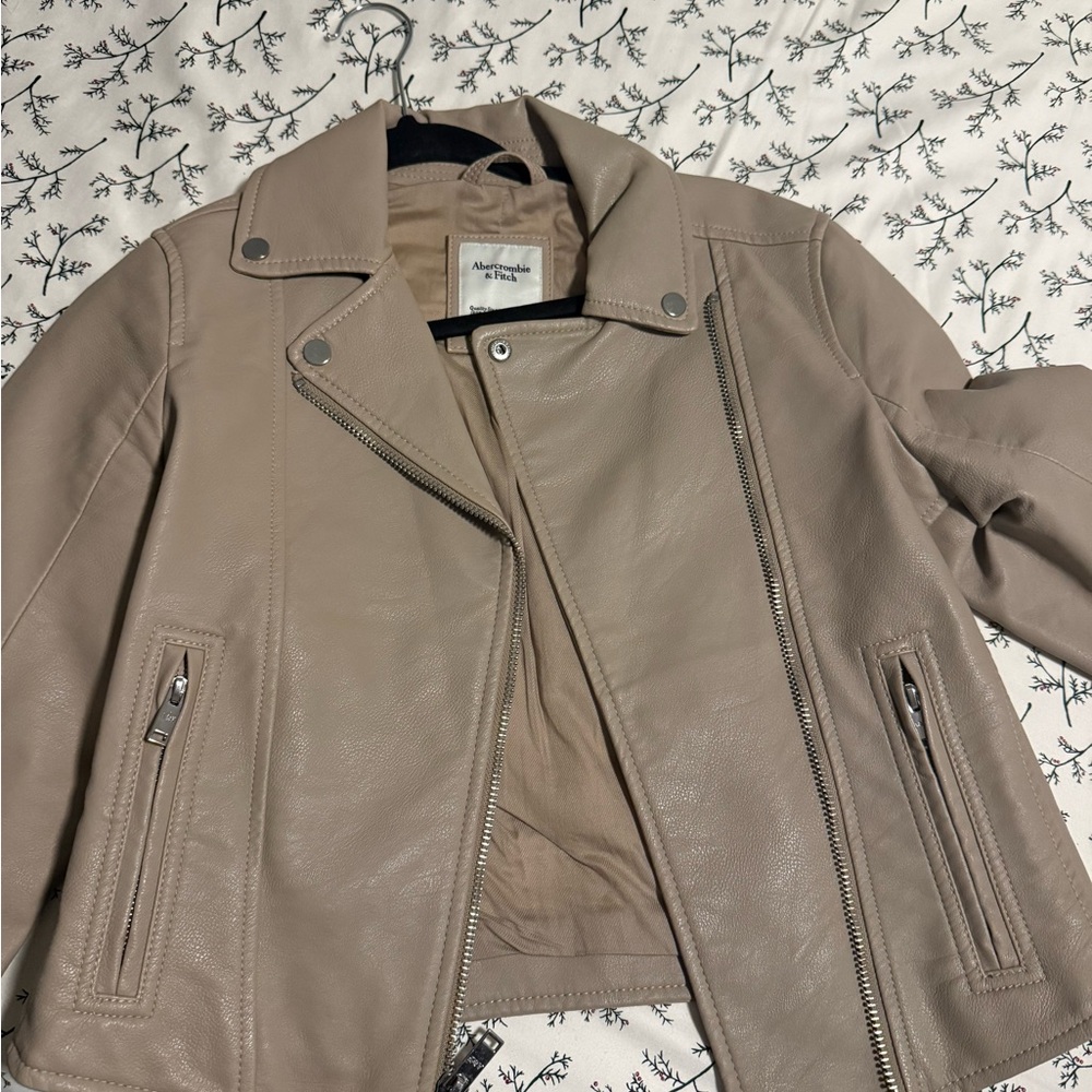 Abercrombie & Fitch Taupe Leather Moto Jacket
